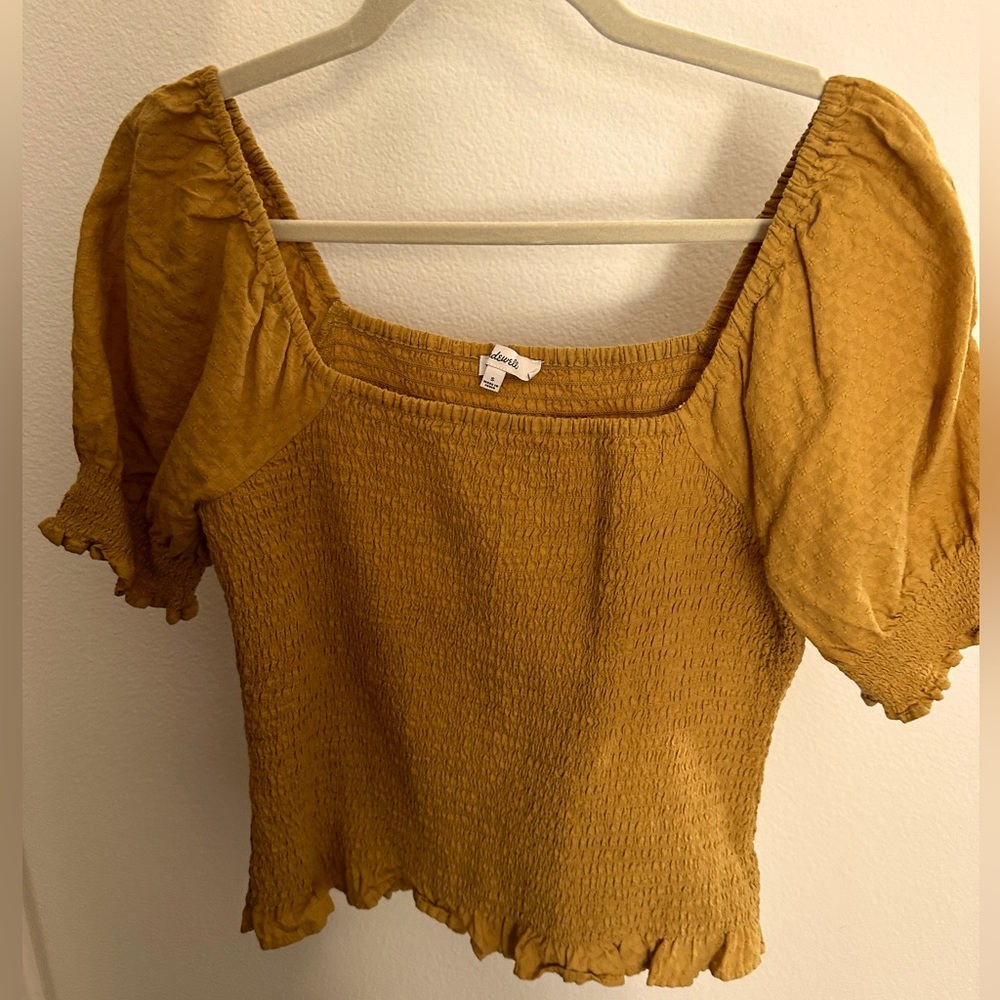 Madewell Mustard Smocked Hopewell Top - small